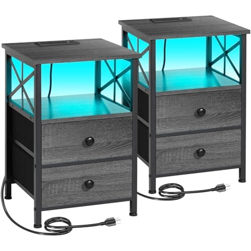 AMHANCIBLE Black LED Nightstand with Charging, HET052LBK