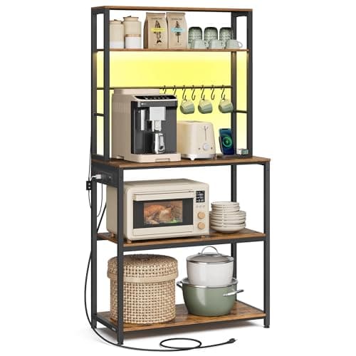 VASAGLE Rustic Brown & Matte Black Coffee Bar with LED Lights UKKS050K01