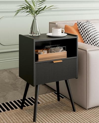 Yellow Oak Modern Nightstand with Storage Drawer & Wood Shelf