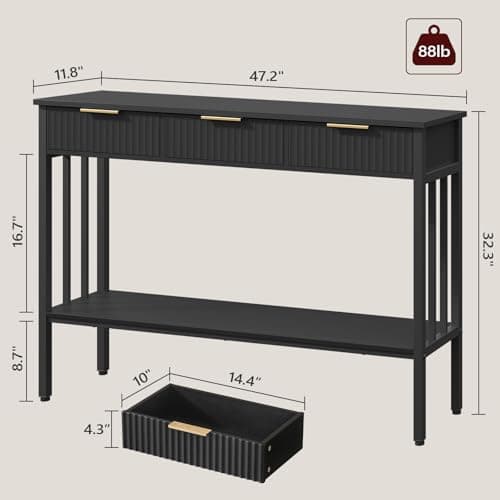 Black and Gold CTHB5201 Console Table with Storage for Entryway and Living Room