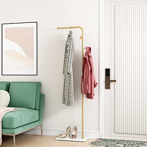 DR.IRON Modern Gold Freestanding Coat Tree with Marble Base & Umbrella Hanger