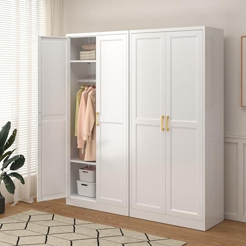 Metal Armoire Wardrobe with Hanging Rod and Shelves for Storage