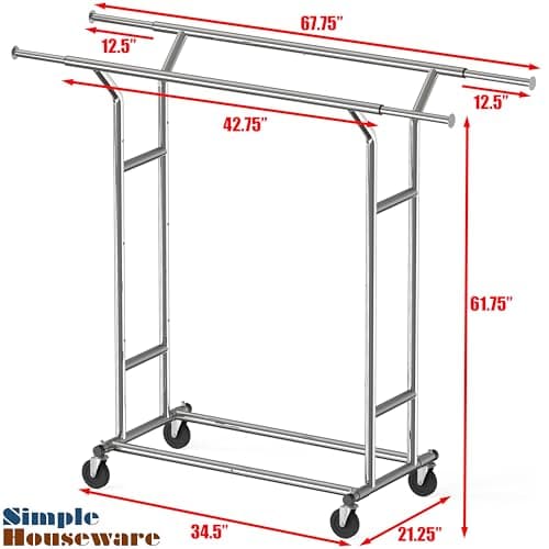 Heavy Duty Double Rail Clothing Rack, Chrome, Simple Houseware