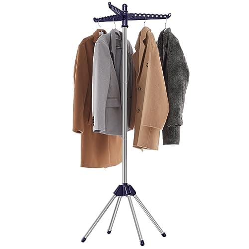 SONGMICS 59-Inch Folding Laundry Rack, 3 Rotatable Arms, Stainless Steel, Blue Silver, for 27 Clothes ULLR510Q01