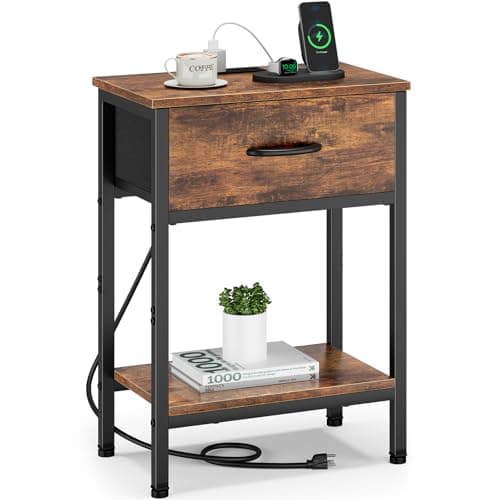 Vagusicc Charging Nightstand Set, Black, 25.4" Tall, Bedside Table with Storage