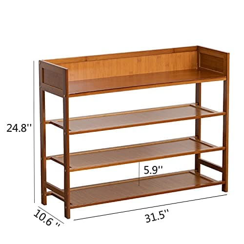 Brown 4-Tier Bamboo Shoe Rack Organizer