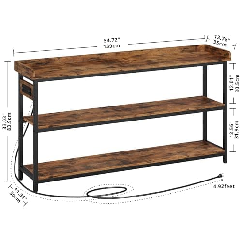 Rustic Brown IronCK Console Table, Height Adjustable for Living Room, Entryway, 55"