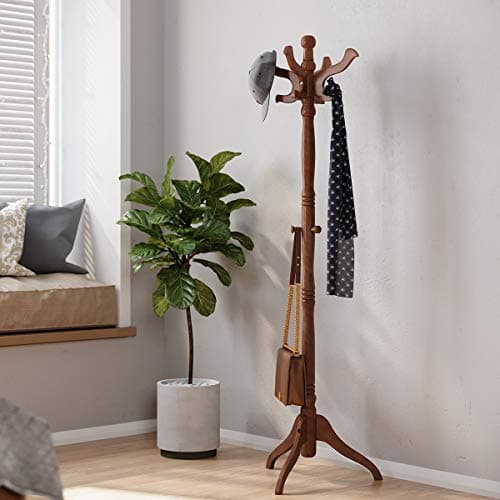 VASAGLE Free-Standing Coat Rack with 11 Hooks, Dark Walnut Base URCR05WN