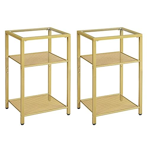 HOOBRO Gold 3-Tier Slim Nightstands, Set of 2, Storage Shelves, Modern Bedside Tables