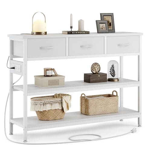 Lulive Adjustable Entryway Table with Power Outlets & 3 Drawers (Rustic Brown, 43")