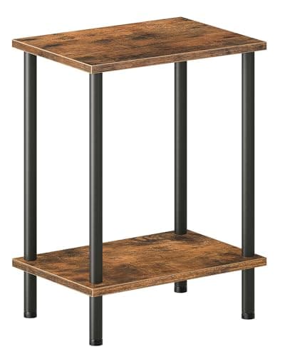 HOOBRO Set of 2 Small Side Tables with 2-Layer Storage, Rustic Brown