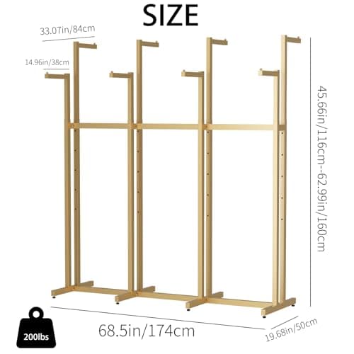 Heavy Duty Gold Metal Clothes Rack, 8 Straight Arms, Adjustable 46-63"	height