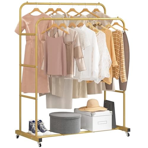 Laiensia Gold Double RodClothing Rack with Wheels
