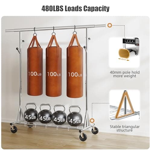 Heavy Duty Clothes Rack for 200 pieces of clothing: Load 480 LBS, Portable & Adjustable