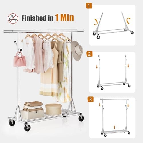 Heavy Duty Clothes Rack for 200 pieces of clothing: Load 480 LBS, Portable & Adjustable