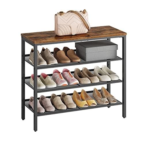 HOOBRO 4-Tier Shoe Organizer, Spacious Metal Shelf, Rustic Brown, BF42XJ01