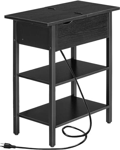 HOOBRO Flip Top Nightstand with Charging Station, Rustic Brown BF341BZP