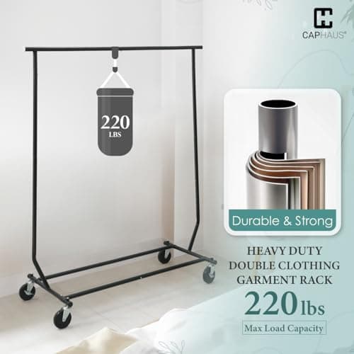 CAPHAUS Rolling 220LBS Capacity Clothing Rack, Adjustable & Extendable Black