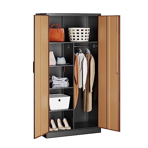 White Metal Armoire Wardrobe with Drawer & Rod, Adjustable Shelves