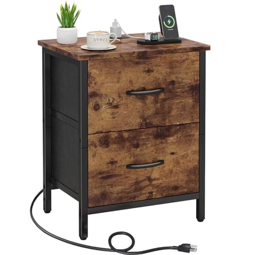 Vagusicc Greige Nightstand Set of 2 with Charging Station