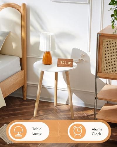 Apicizon White Round Side Table Set of 2, Modern Living Room Nightstand