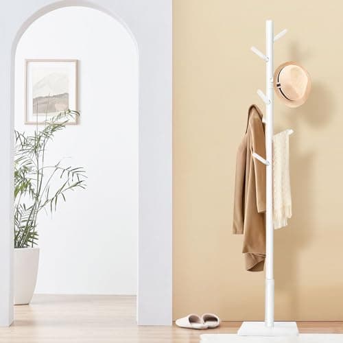 Sturdy Freestanding Coat Rack with 8 Hooks & 3 Sizes, White