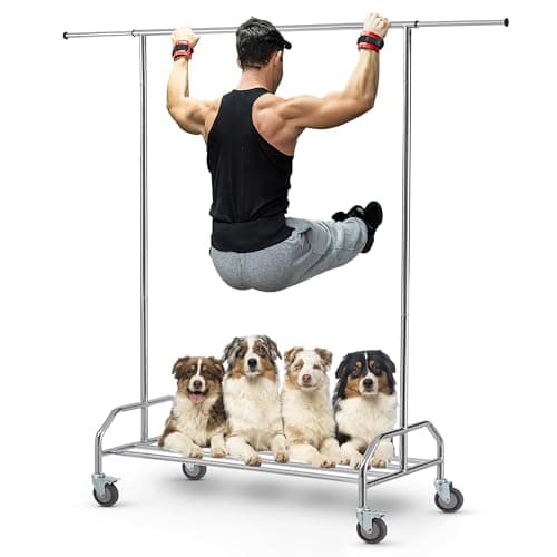 LiaMeE Heavy Duty Clothing Rack, Adjustable Rolling Rod & Shelf, Chrome Plated