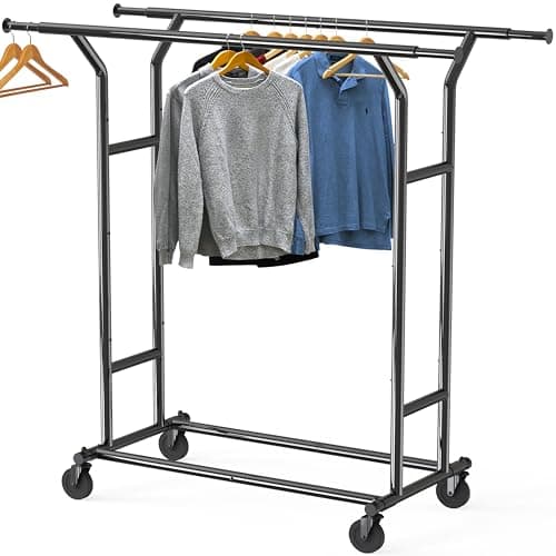 Heavy Duty Double Rail Clothing Rack, Chrome, Simple Houseware