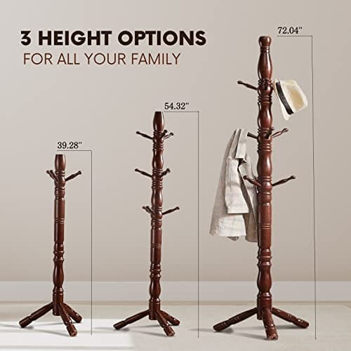Walnut Freestanding Hall Tree with 3 Heights & 9 Hooks for Home Office