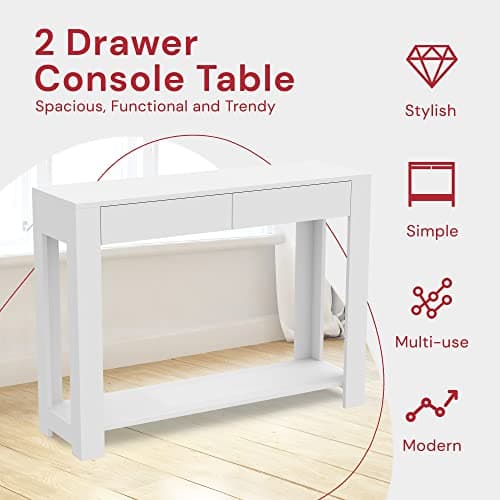 Safdie & Co. White Boho Console Table with Drawer & Shelf