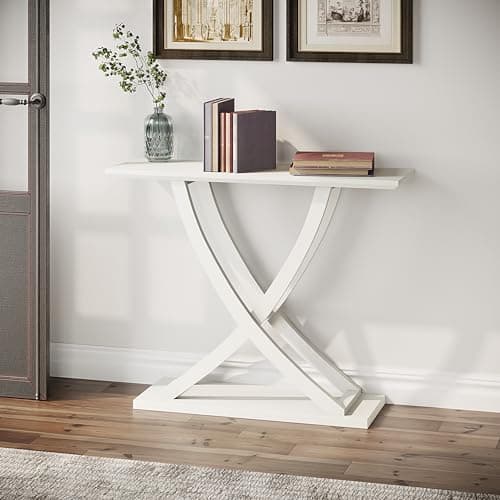 ChooChoo White Wood Console Table with Storage for Hall and Living Room