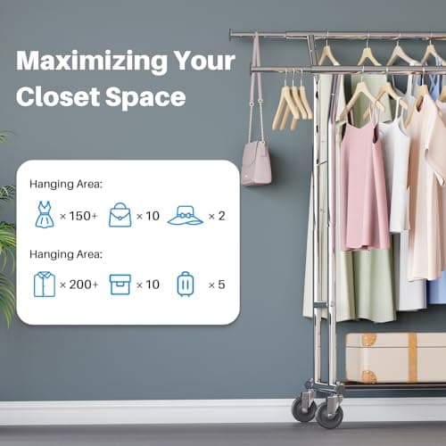HOKEEPER Heavy Duty Rolling Clothing Rack with Adjustable Shelves