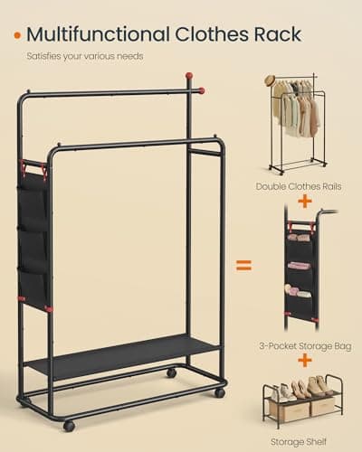 SONGMICS Home Double-Rod Clothes Rack with Storage Bag UHSR171B01