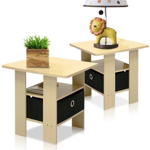 Furinno Andrey Dark Brown/Black End Table with Bin Drawer