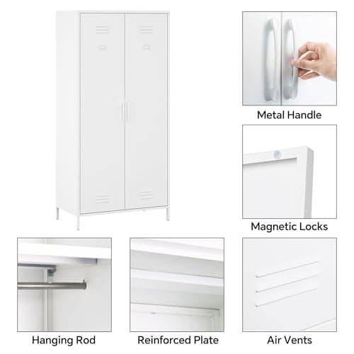 MIOCASA Steel Armoire Wardrobe - 4 Shelf, 2 Door White Storage Cabinet