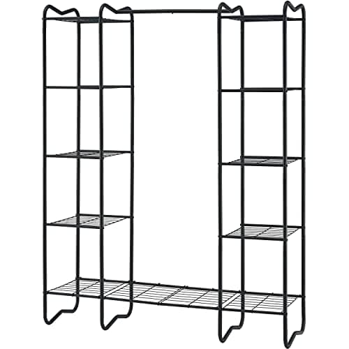 Simple Wardrobe Closet with 8 Metal Shelves and Hanging Rod, Portable Clothing Rack for Home Organization