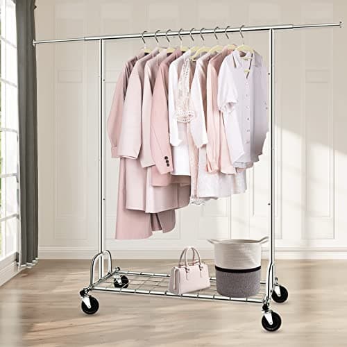 Sturdy 75" Collapsible Metal Rollable Clothes Rack, 480LBS Capacity, Chrome Silver