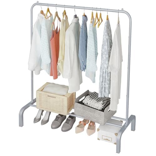 JIUYOTREE Gold Metal 43.3" Clothing Rack with Bottom Shelf for Hanging Clothes Coats Skirts Shirts Sweaters