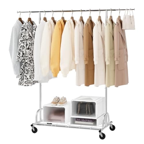 Sturdy 176lbs Capacity Collapsible Metal Rolling Clothes Rack, SilverChrome
