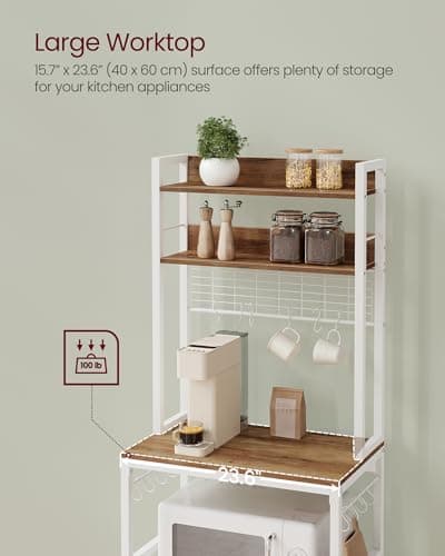 VASAGLE Microwave Stand with Power Outlet, 14 Hooks, 66.9 Inches Tall UKKS037W41