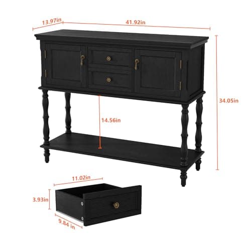 Black Retro ARTPOWER Console Table with 2 Drawers & Cabinets