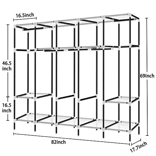 Lokeme 82-Inch Portable Closet with 5 Hanging & 10 Shelves, Sturdy Steel Frame & Easy Assembly, Grey