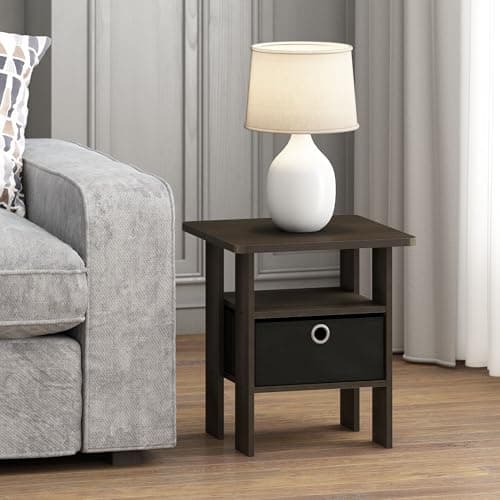 Furinno Andrey Dark Brown/Black End Table with Bin Drawer