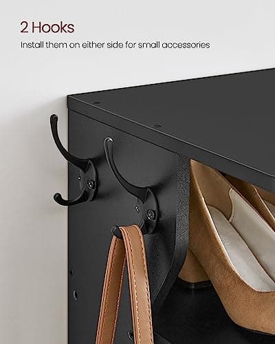 VASAGLE Narrow 7-Tier Shoe Rack with Hooks, Slim Corner Storage, Black ULBS200T16