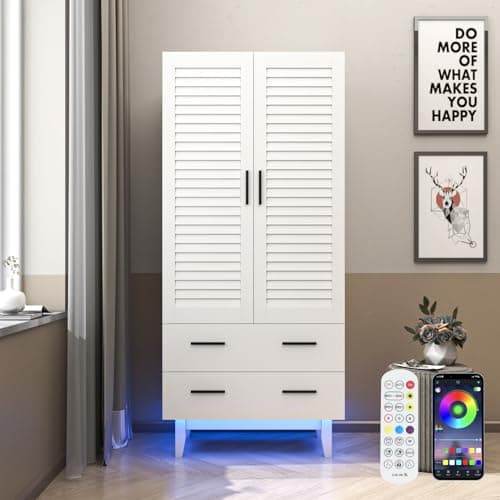 Black 2 Door Armoire Wardrobe with Drawers & LED Lights