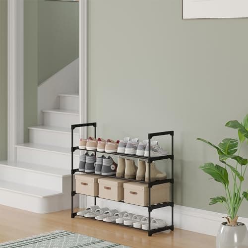 Calmootey 4-Tier Tall Shoe Rack, 20 Pair Storage Organizer, Black