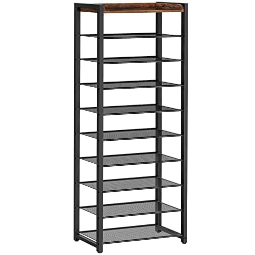 HOOBRO 10-Tier Shoe Organizer, Rustic Brown, Saves Space BF40XJ01