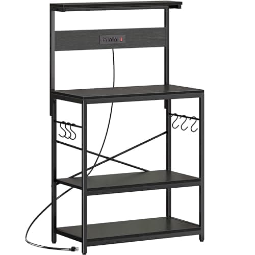 SUPERJARE 4-Tier Bakers Rack with Power Outlet - Black
