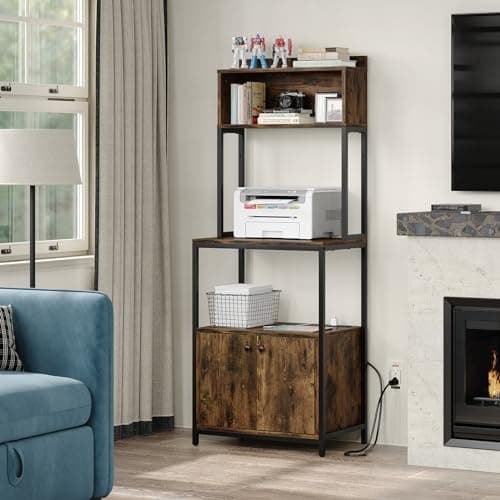 Furniouse Rustic Brown 5-Tier Kitchen Bakers Rack with Power Outlet