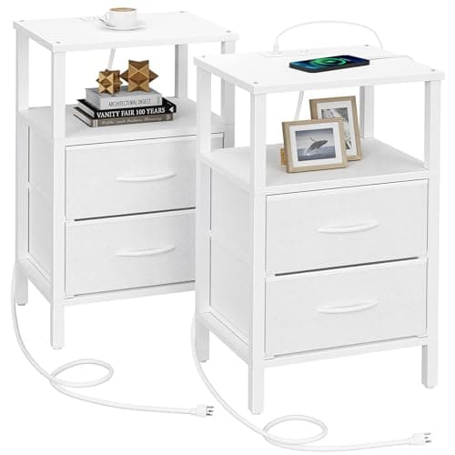 TUTOTAK Brown End Table with Cloth Drawer - Set of 2 TB01BB066